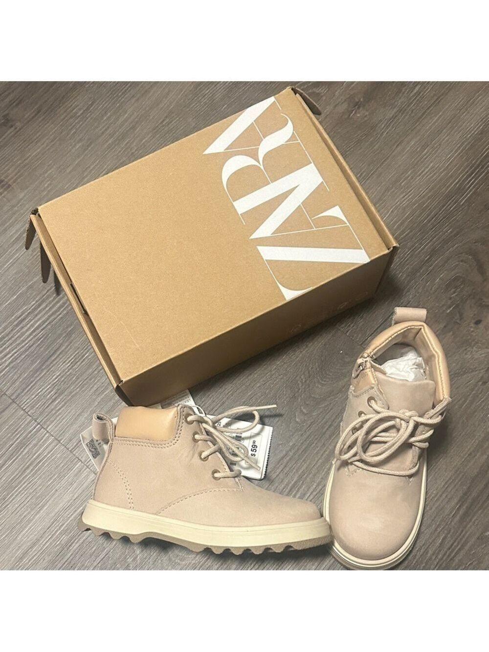 Zara Light Tan Lace-Up Boots size 8
